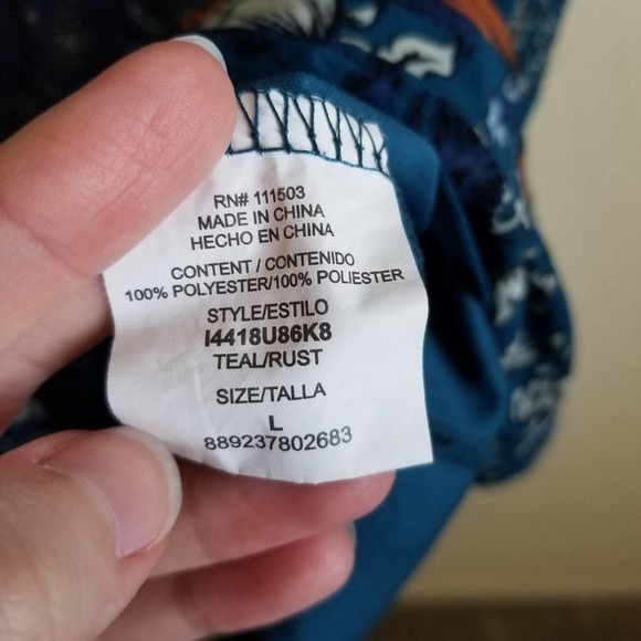 Lily Rose Teal and Rust 3/4 sleeve Dress L - Picture 4 of 5